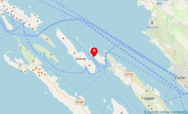 Island of Rivanj ferry port map