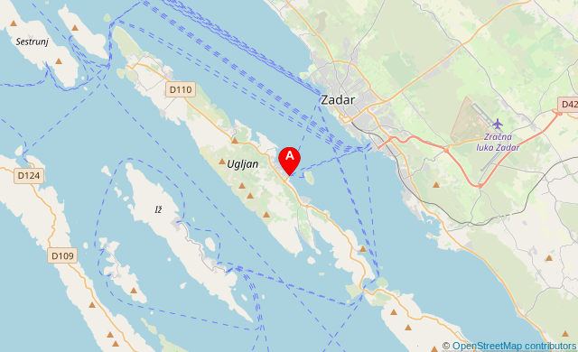 Island of Ugljan ferry port map