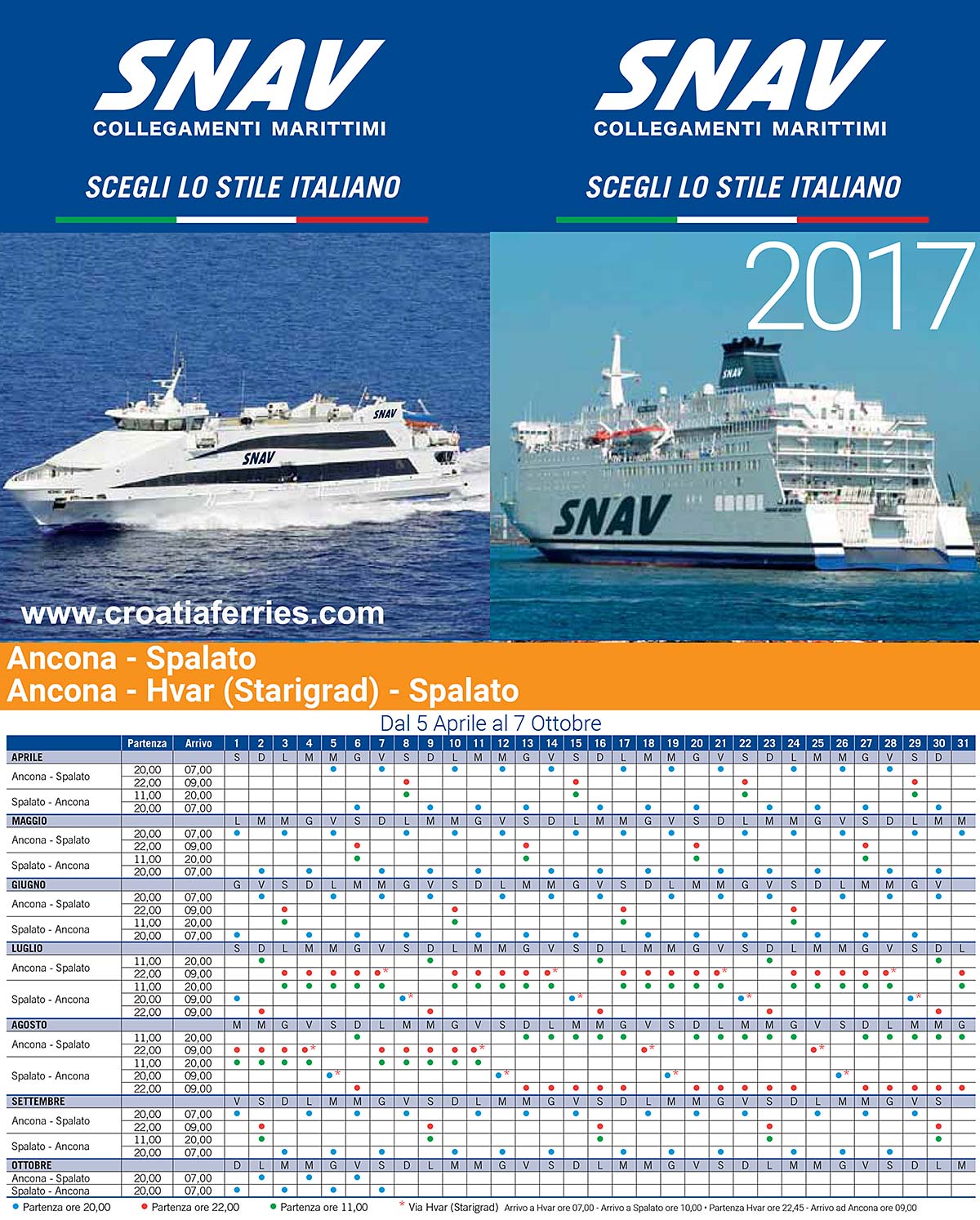 Snav Ferries Schedules for 2017