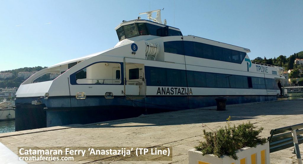 Catamaran Ferry 'Anastazija' owned by TP Line, docking in Dubrovnik ferry port Gruz