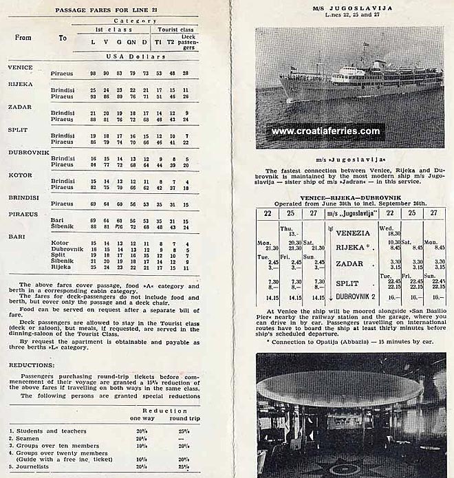 old ferry timetable of jadrolinija