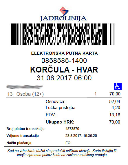 Jadrolinija's E-ticket Catamaran Korcula - Hvar 2017