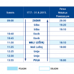 2015 Timetable for catamaran ferry line Zadar - Silba - Ilovik - Mali Losinj - Unije - Pula