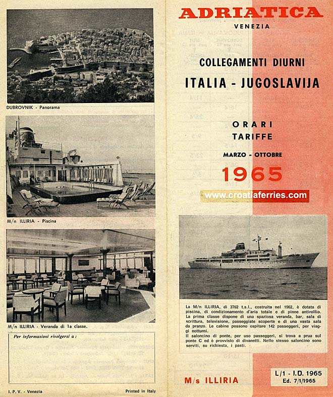 ferry schedules for Vezenia to Dubrovnik ferries from 1965