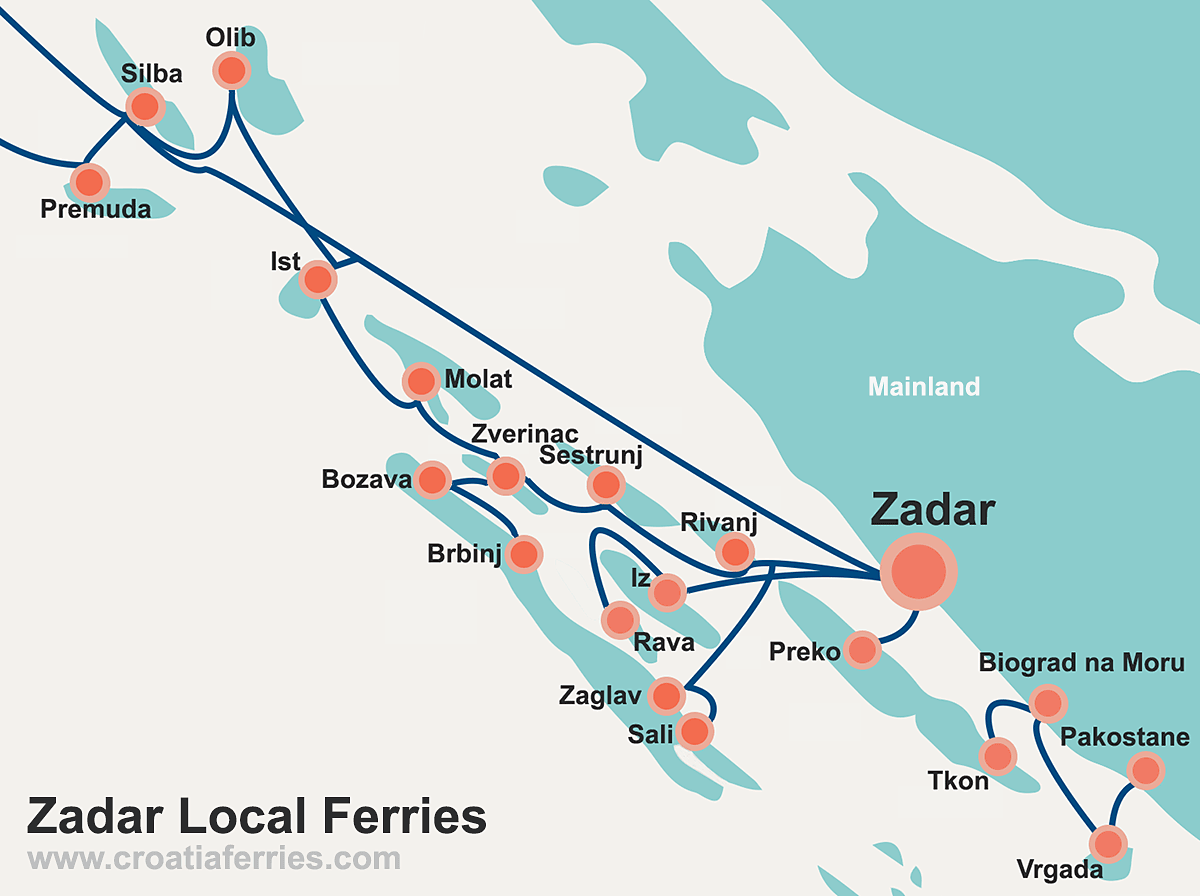 Zadar Islands Local Ferry Map